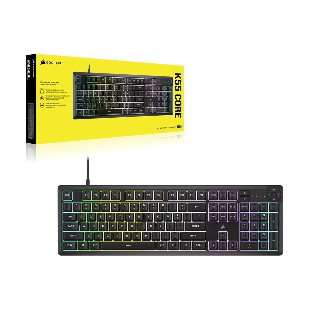 Corsair K55 CORE RGB Wired Gaming Keyboard Extended Layout Rubber Dome Switches