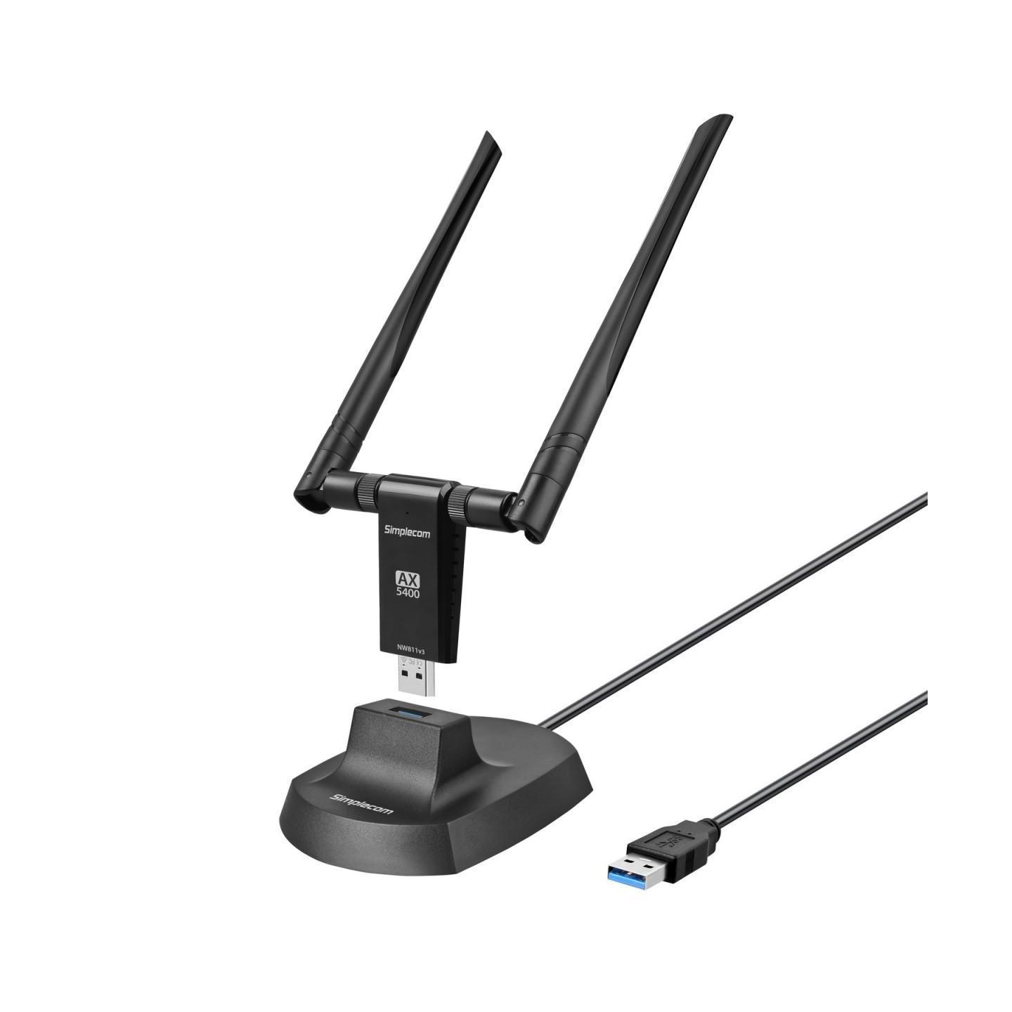 Simplecom NW811v3 AX5400 Tri-Band Wi-Fi 6E USB Adapter 2x 5dBi Antennas