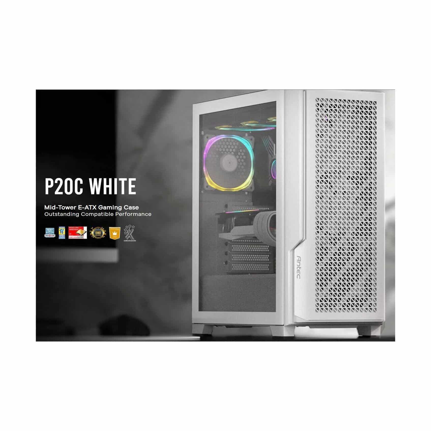 Antec P20C White ATX E-ATX USB-C 4x HDD/SSD 3x ARGB Fans TG Case