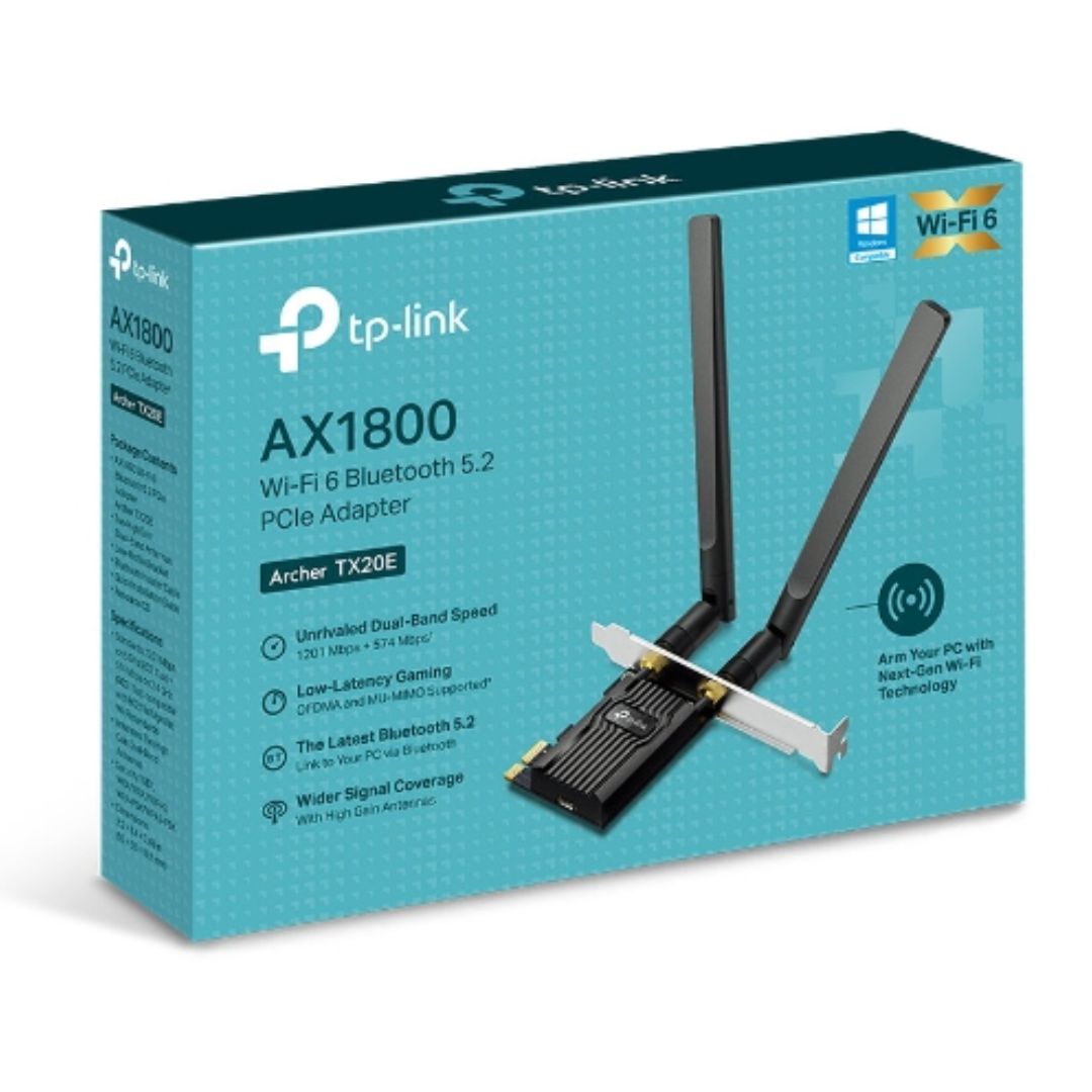 TP-Link Archer TX20E AX1800 Wi-Fi 6 Bluetooth 5.2 PCIe Adapter 1201Mbps 5GHz 574Mbps 2.4GHz