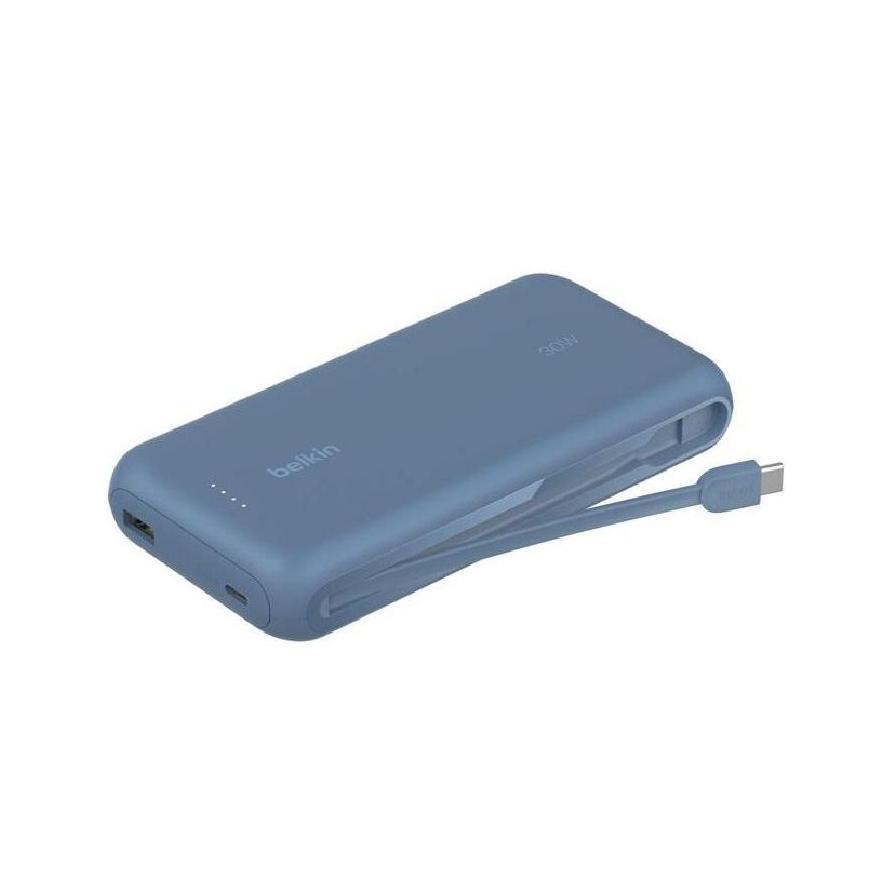 Belkin BoostCharge 20000mAh Power Bank With Integrated USB-C Cable 30W 2xUSB-C 1xUSB-A Blue