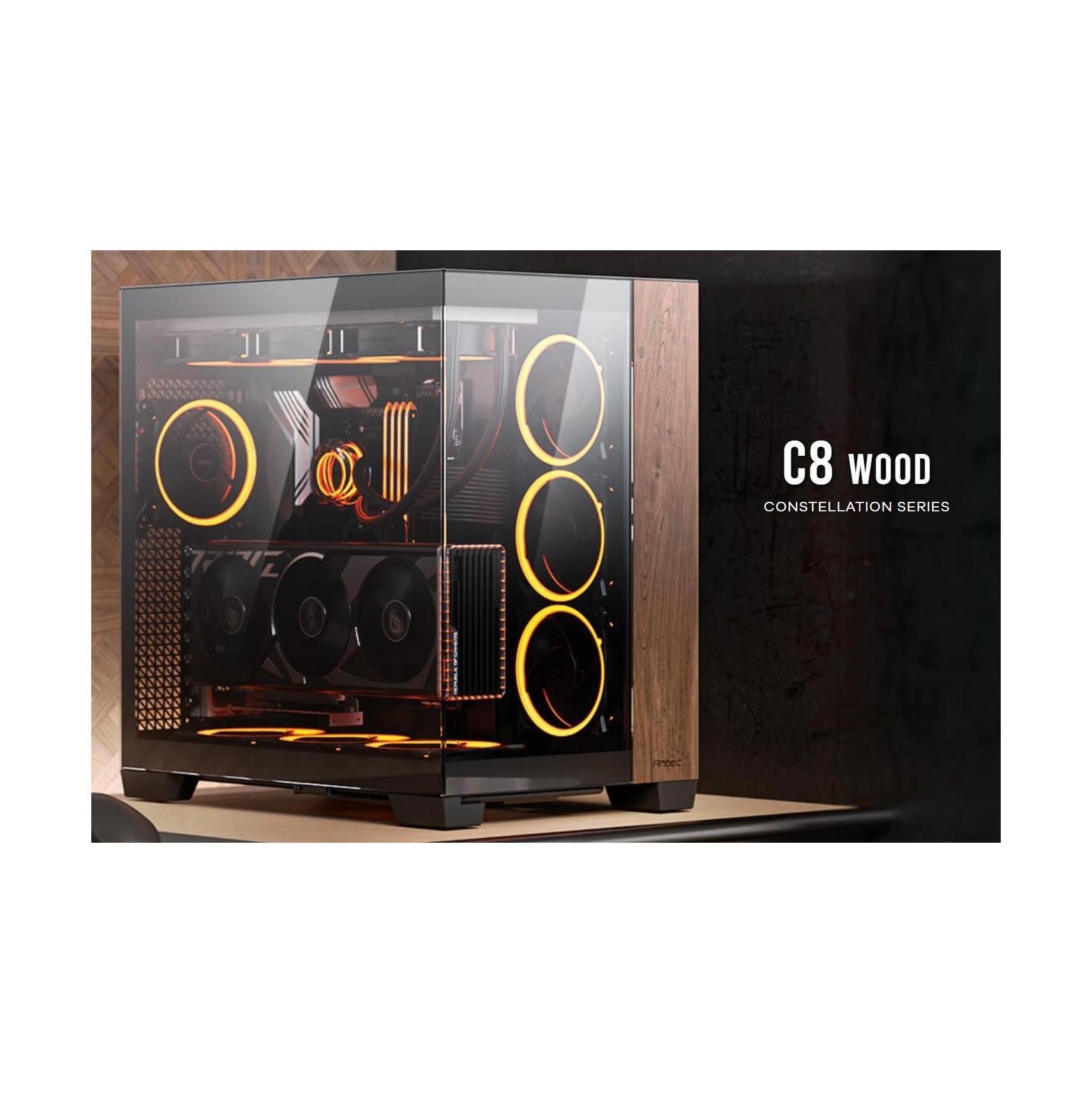 Antec C8 Wood ATX E-ATX USB-C 4mm TG Case 360mm Liquid Cooler Support