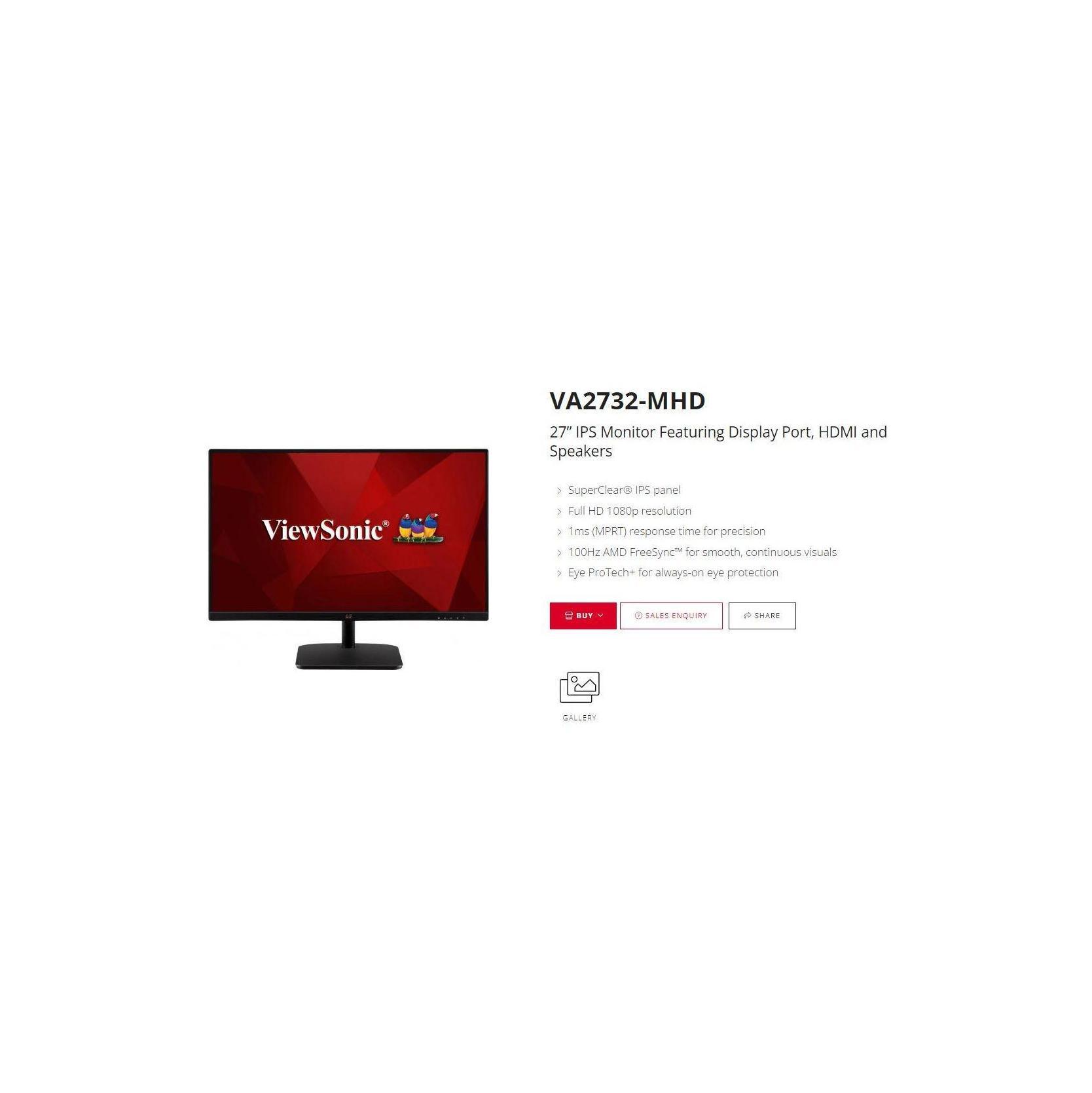 ViewSonic 27" SuperClear IPS FHD 1920x1080 100Hz DP HDMI VGA Monitor