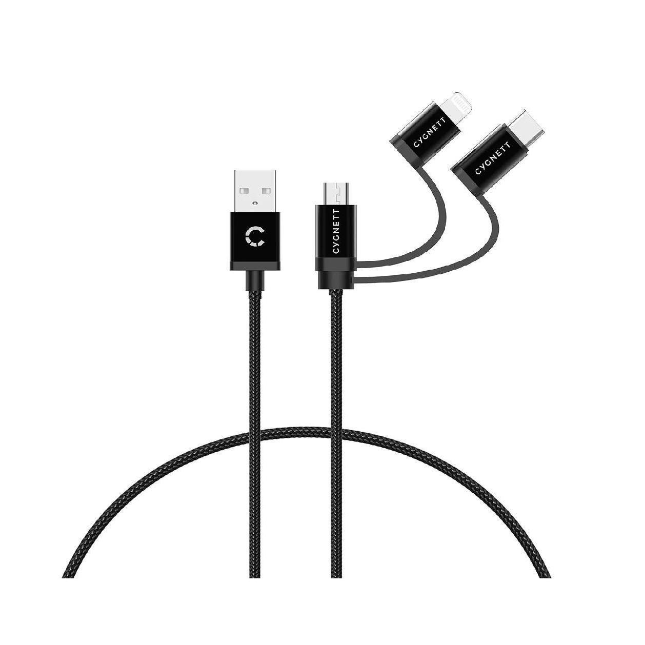 Cygnett Essentials 3-in-1 USB-A to Lightning USB-C Micro-USB Cable 1M Black