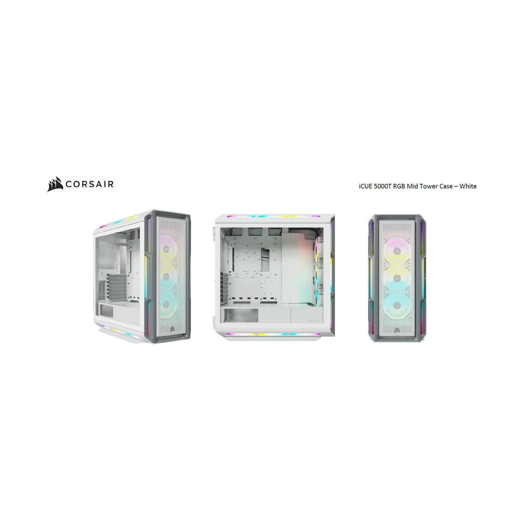 Corsair iCUE 5000T RGB ATX Mid-Tower Case White USB-C 160LED