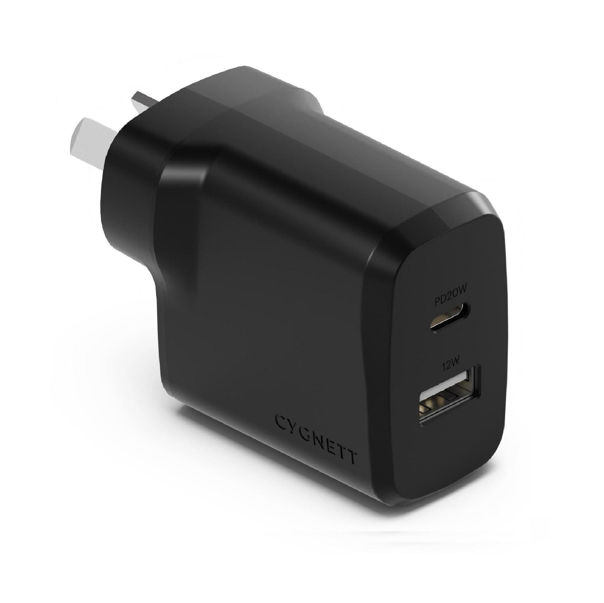 Cygnett PowerPlus 32W Dual Port 20W USB-C 12W USB-A PD Wall Charger Black