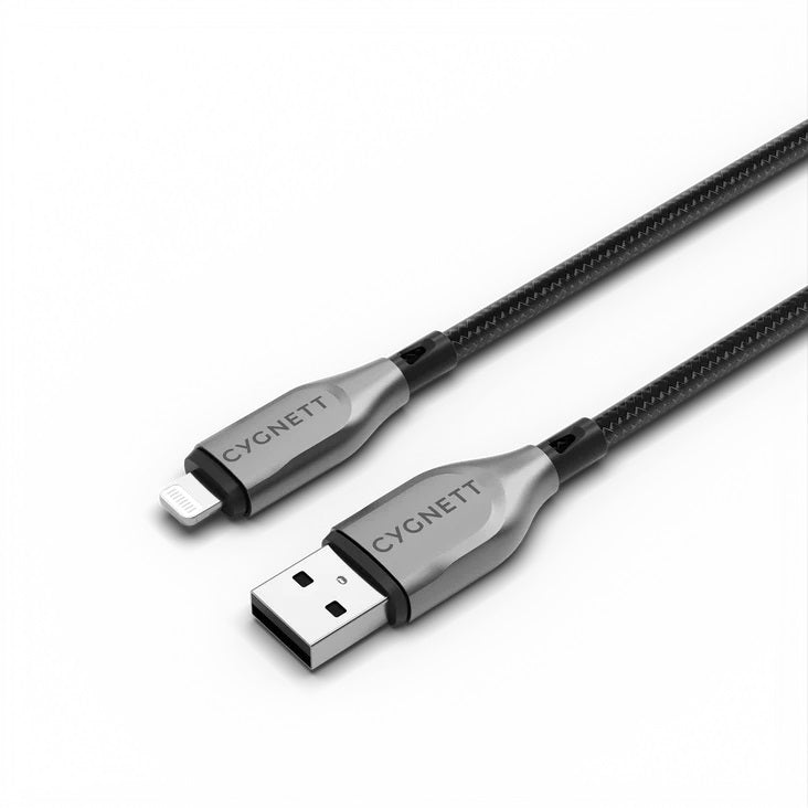 Cygnett Armoured Braided Lightning to USB-A Cable 0.5M Black 2.5A/12W