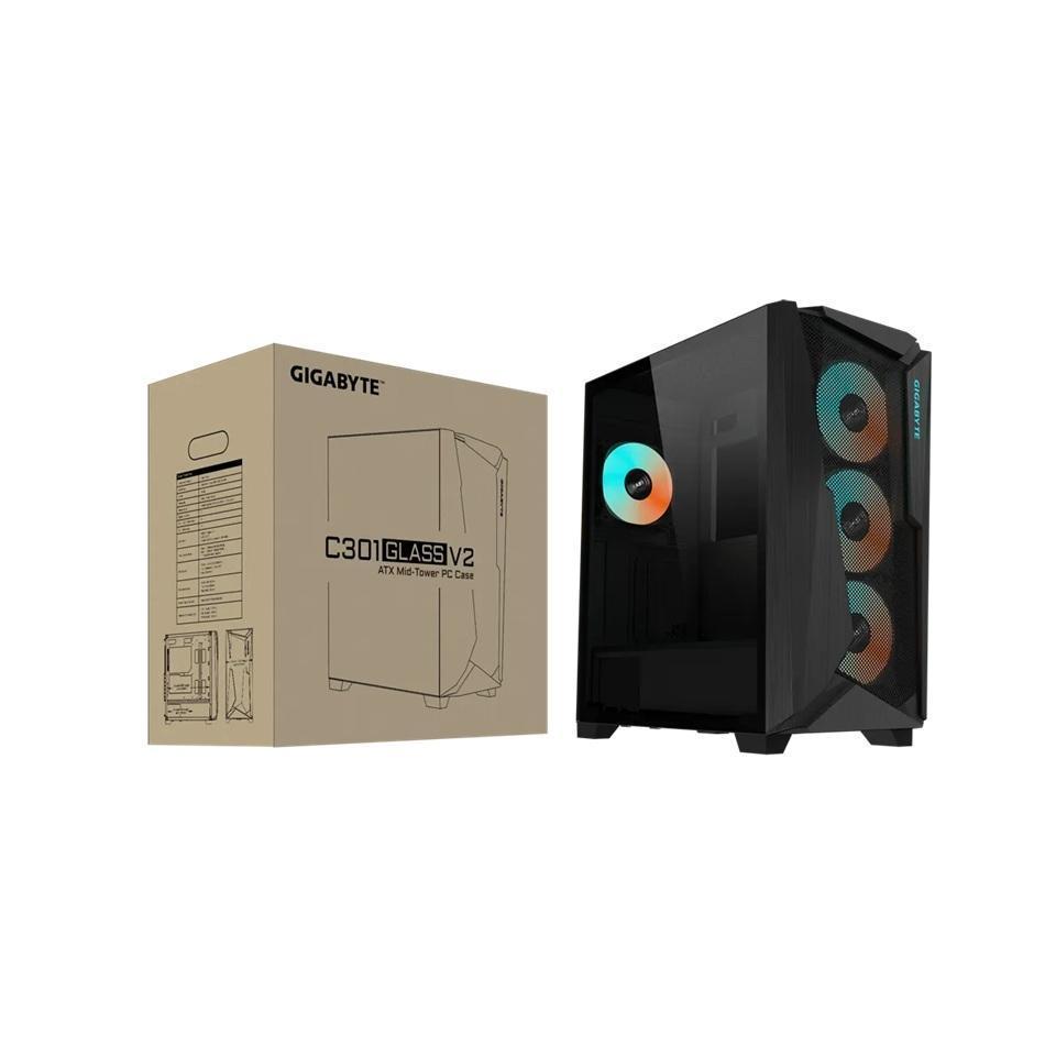 Gigabyte C301V2 RGB Tempered Glass E-ATX Black Mid Tower Gaming Chassis 2x3.5...