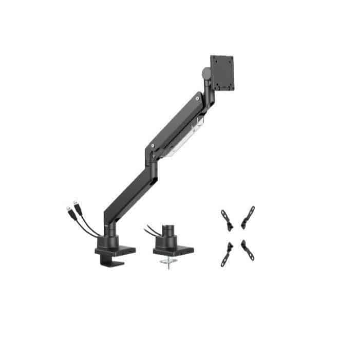 Brateck LDT80-C012UC Super Heavy-Duty Gas Spring Monitor Arm USB-A USB-C Ports 17-57 Matte Black