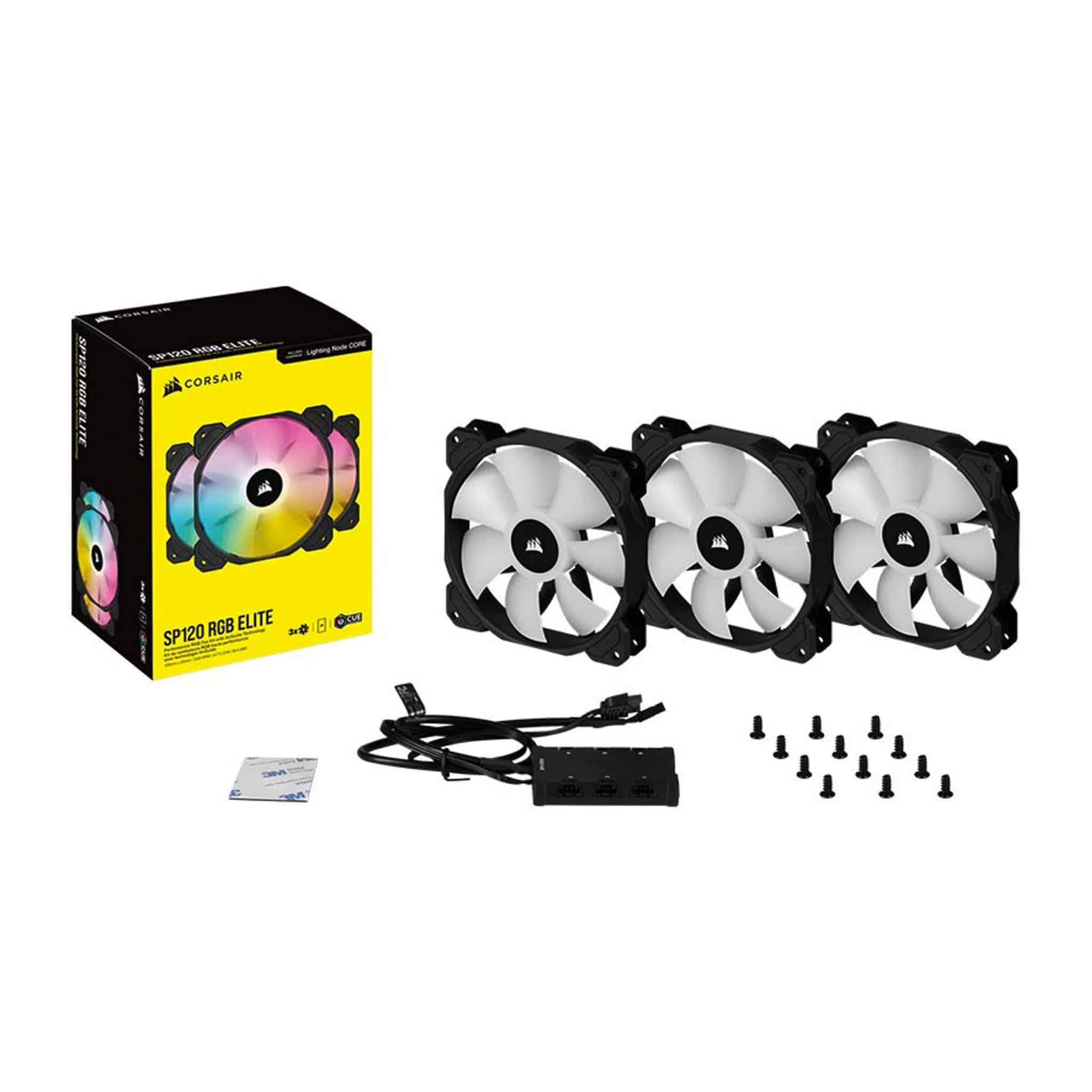 Corsair iCUE SP120 RGB ELITE 120mm PWM Fan - 3 Pack with Lighting Node CORE