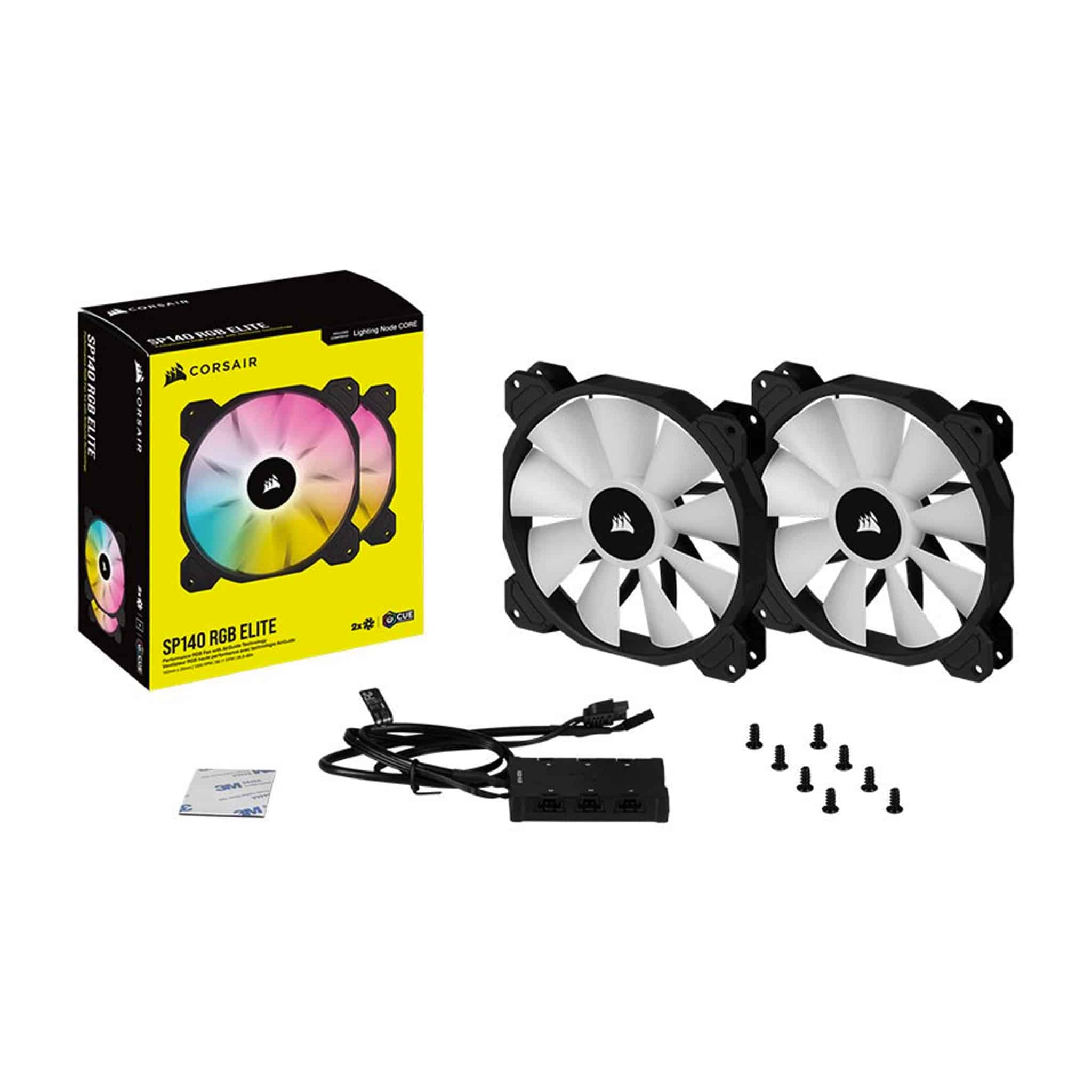 Corsair iCUE SP140 RGB ELITE 140mm PWM Fan – 2 Pack With Lighting Node CORE