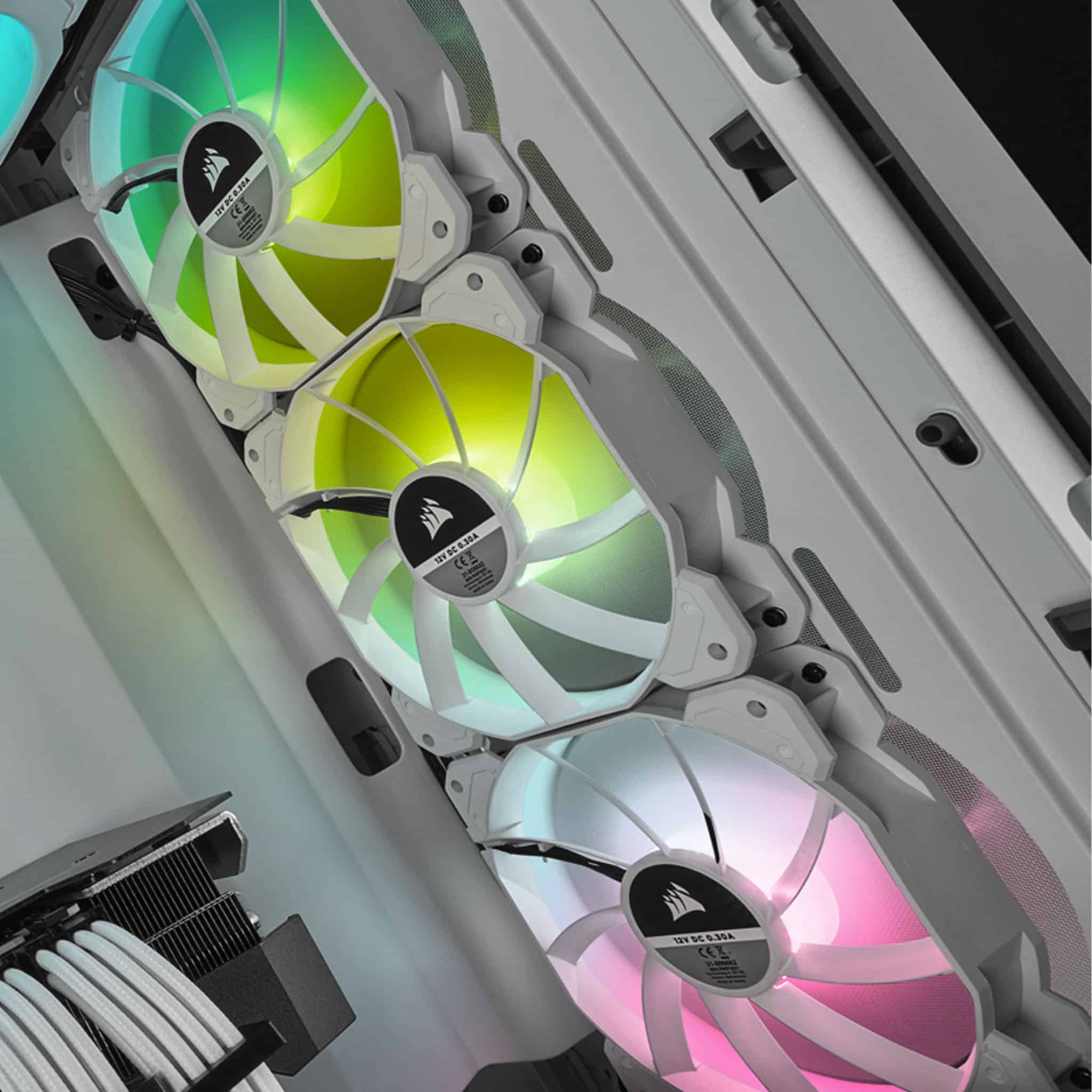 Corsair iCUE SP120 RGB ELITE 120mm White PWM Fan - 3 Pack with Lighting Node CORE