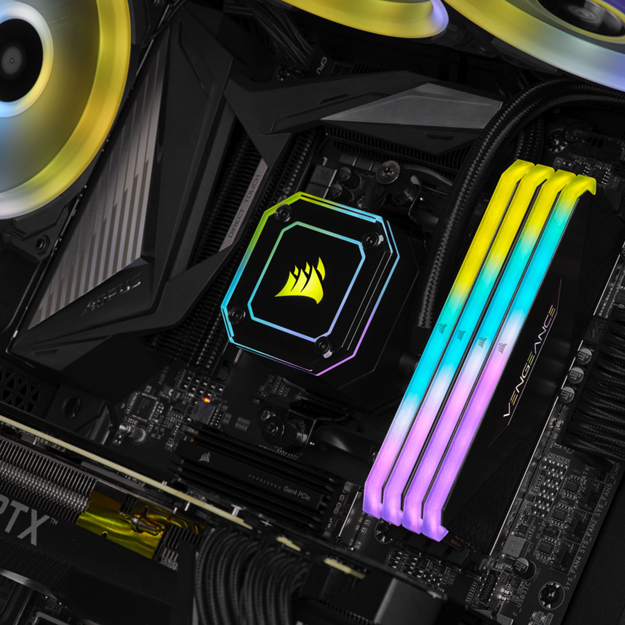 Corsair Vengeance RGB RT 64GB Kit (4x16GB) DDR4 3200MHz C16 Black Desktop Gaming Memory CMN64GX4M4Z3200C16