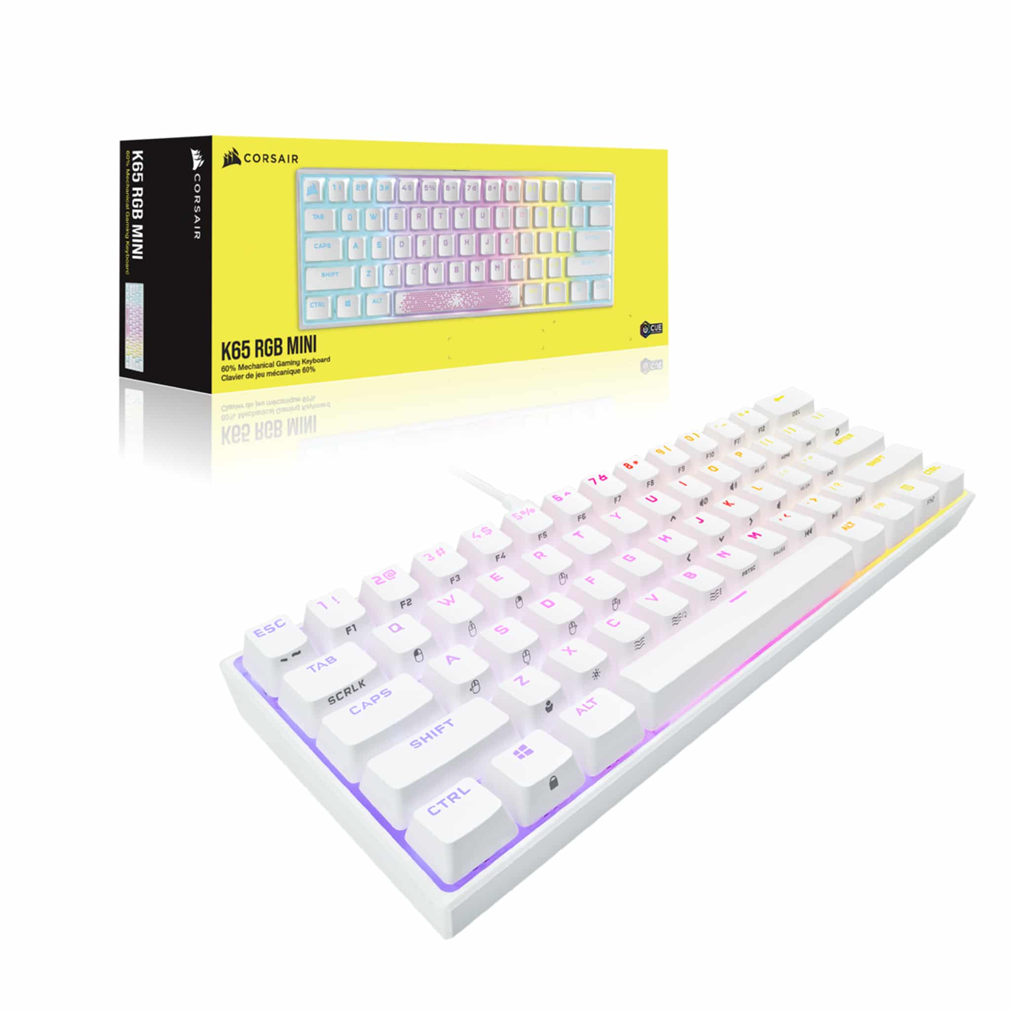 Corsair K65 RGB Mini White Mechanical Gaming Keyboard - Cherry MX Speed