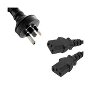 8ware 1m 10A Y-Split Power Cable AU/NZ 3-Pin Male Plug 2x IEC C13 Sockets