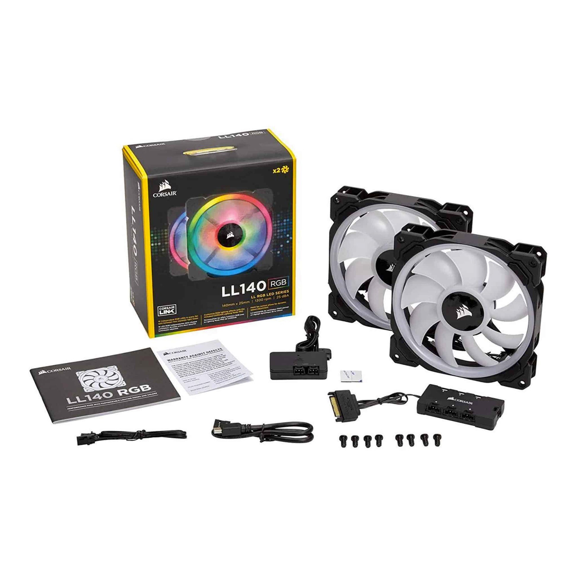 Corsair LL140 RGB 140mm Dual Light Loop RGB LED PWM Fan - 2 Pack with Lighting Node PRO