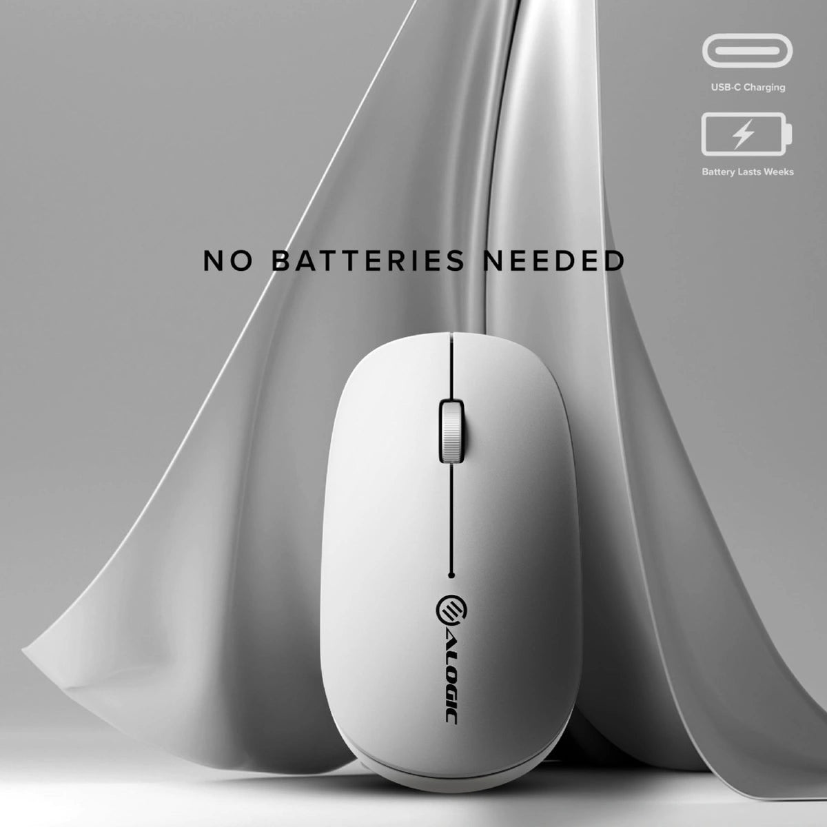 ALOGIC Bluetooth USB-C Rechargeable 4-Key Wireless Mouse White