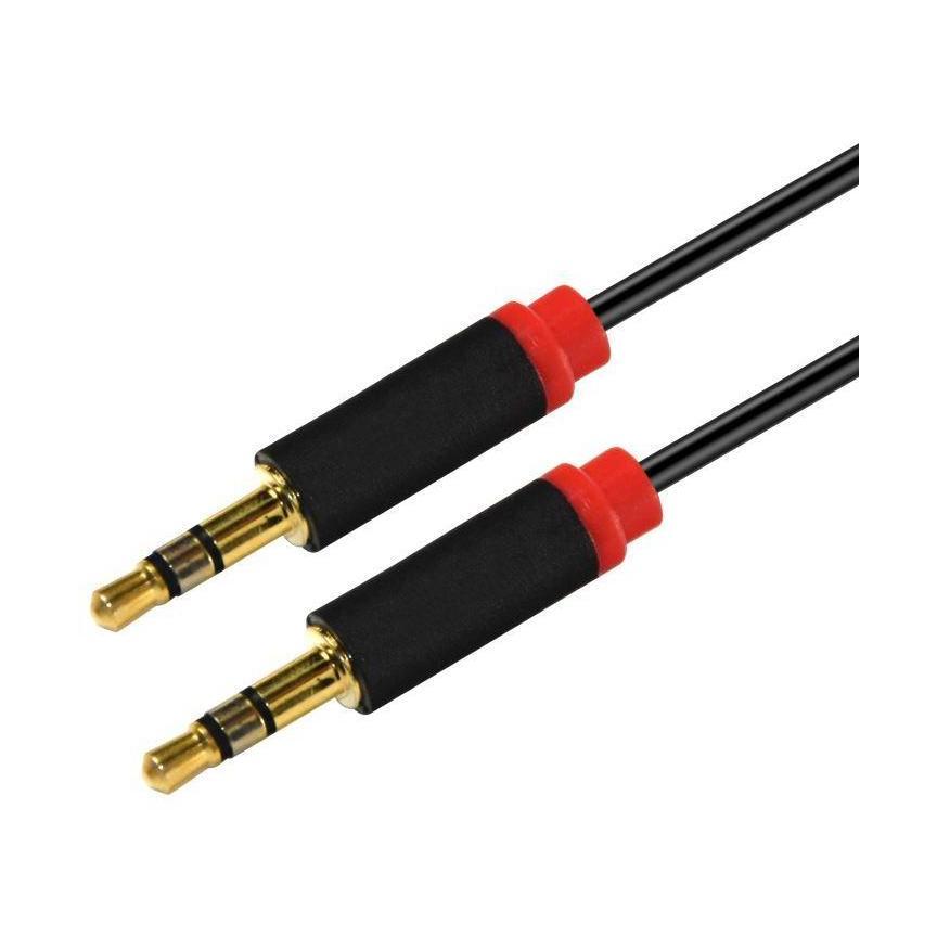 Astrotek 2m 3.5mm Flat Stereo Cable Male to Male Black with Red Mold