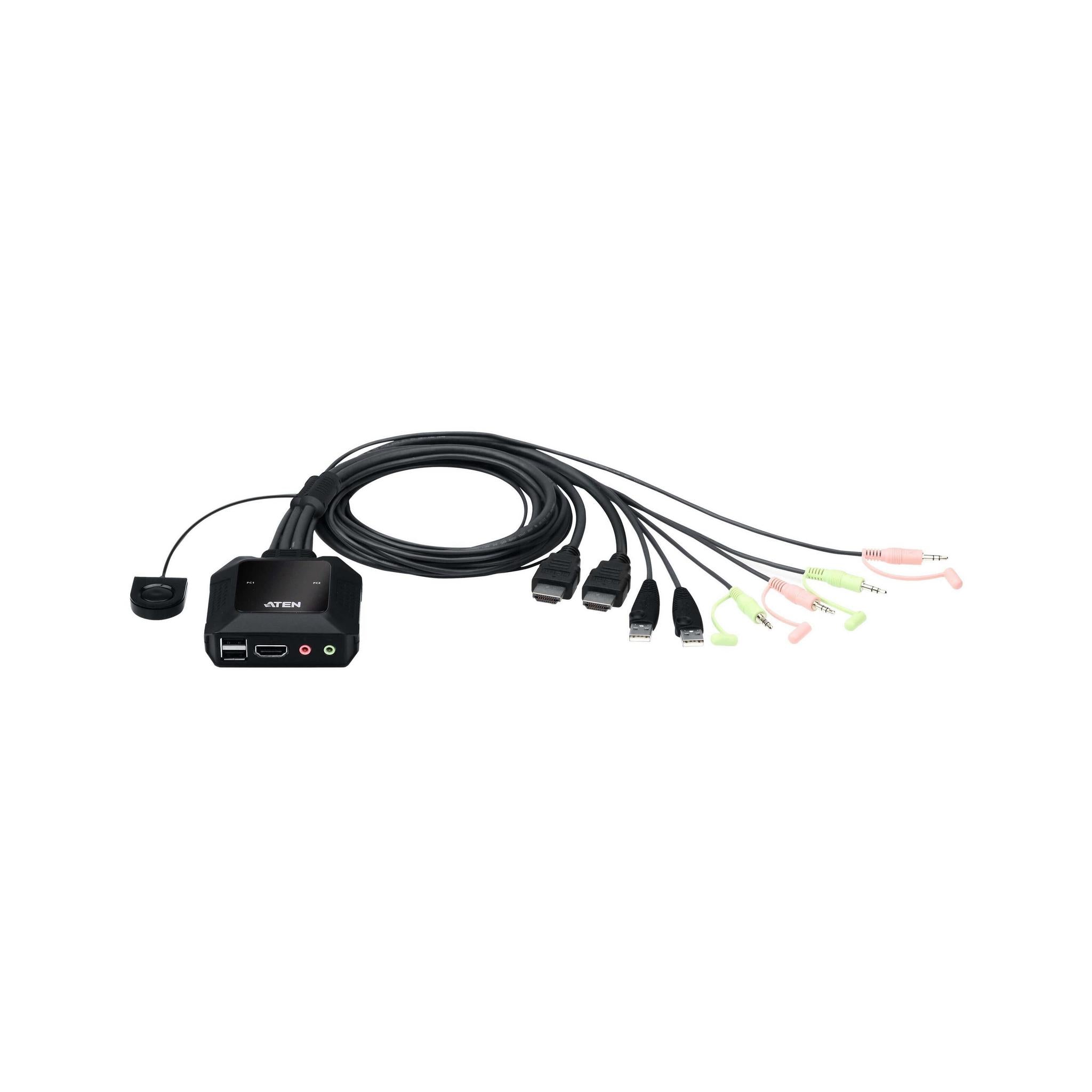 Aten 2 Port USB 4K @60Hz HDMI Cable KVM Switch with Remote Port Selector