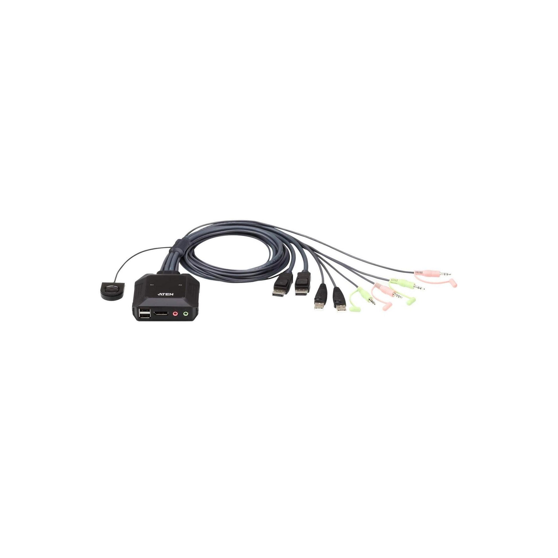 Aten Compact KVM Switch 2 Port Single Display Display Port w/ Audio Remote Po...