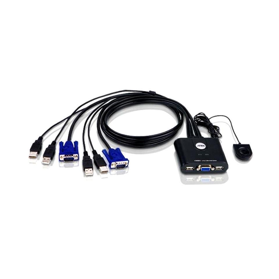 Aten Compact KVM Switch 2 Port Single Display VGA Remote Port Selector USB Ho...