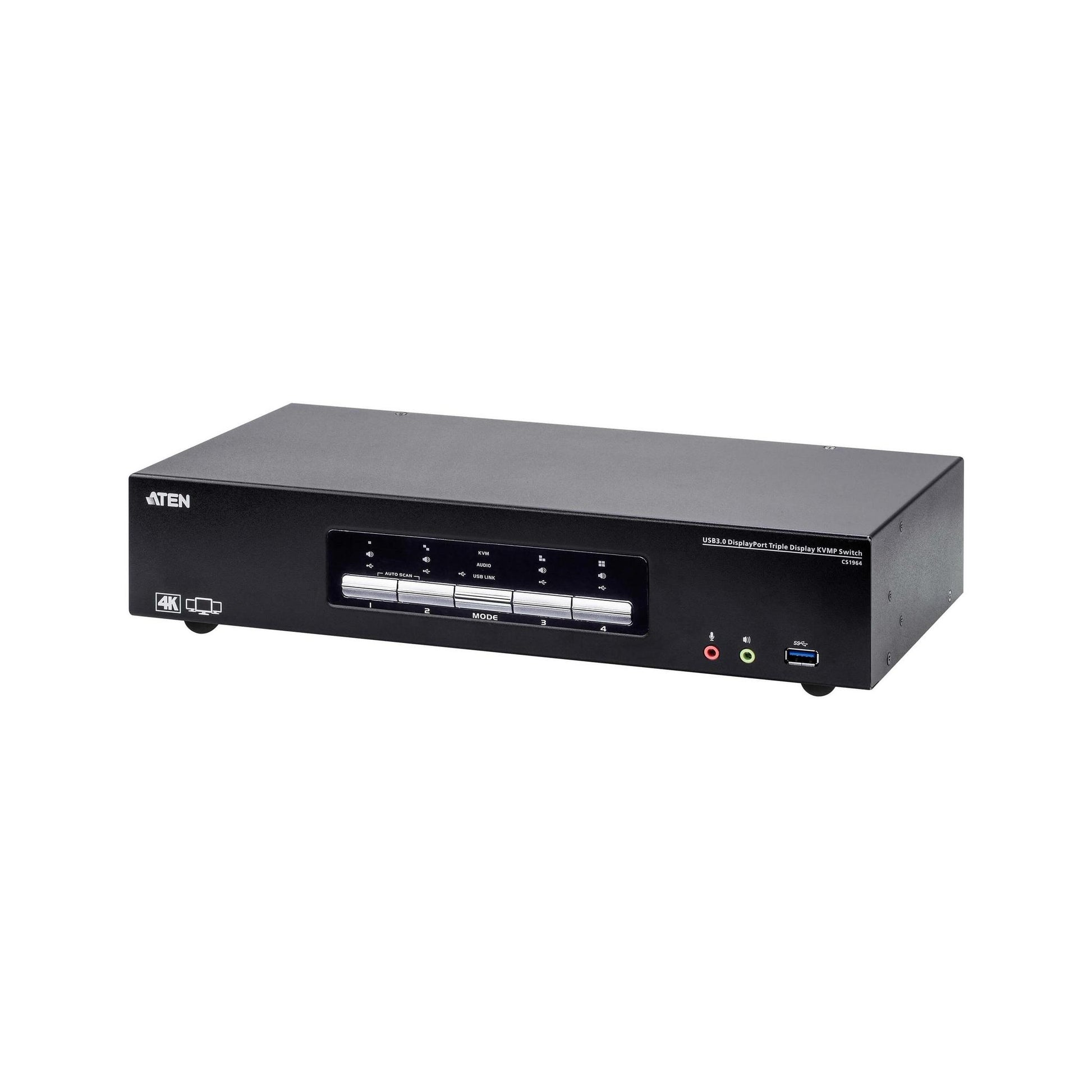 Aten Desktop KVMP Switch 4 Port Triple Display 4K DisplayPort Audio Cables Included