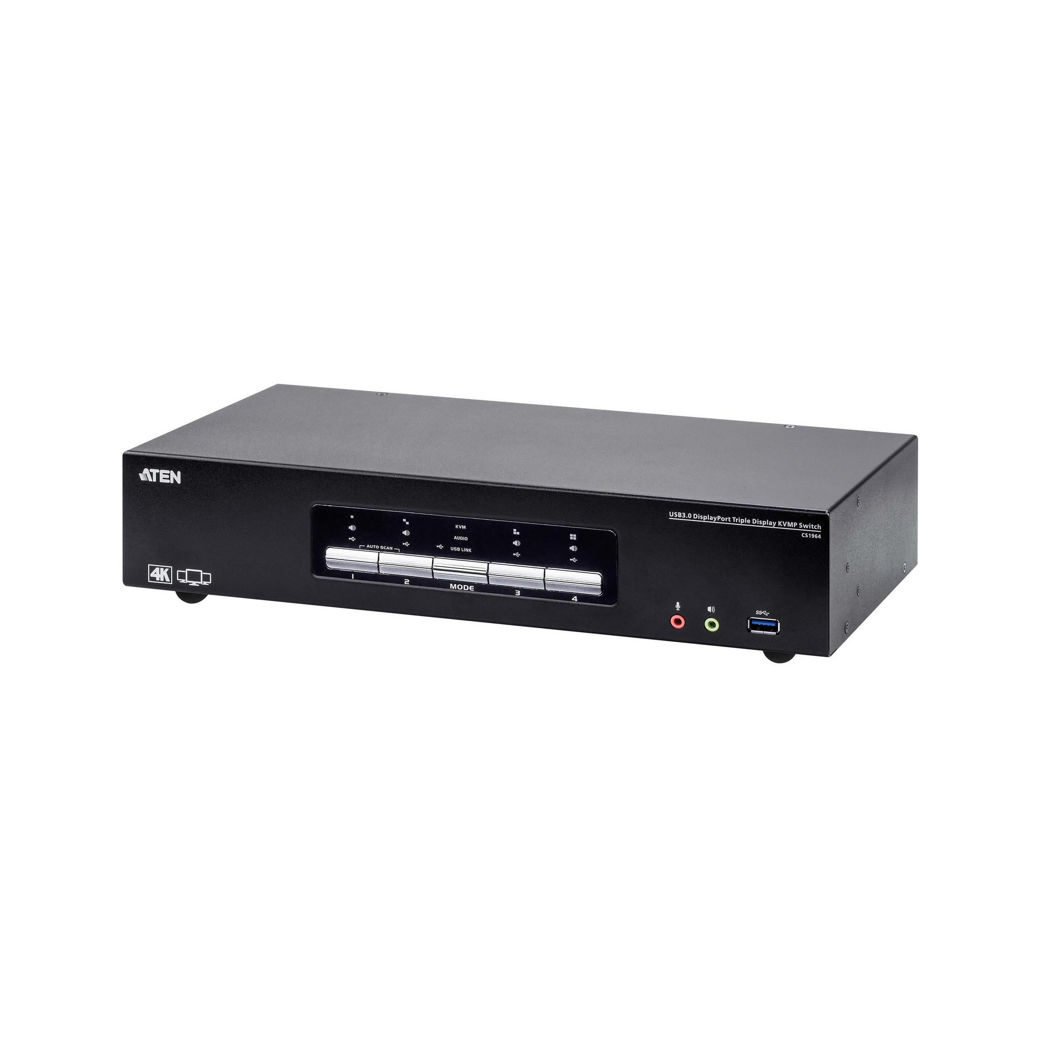 Aten Desktop KVMP Switch 4 Port Triple Display 4K DisplayPort Audio Cables Included