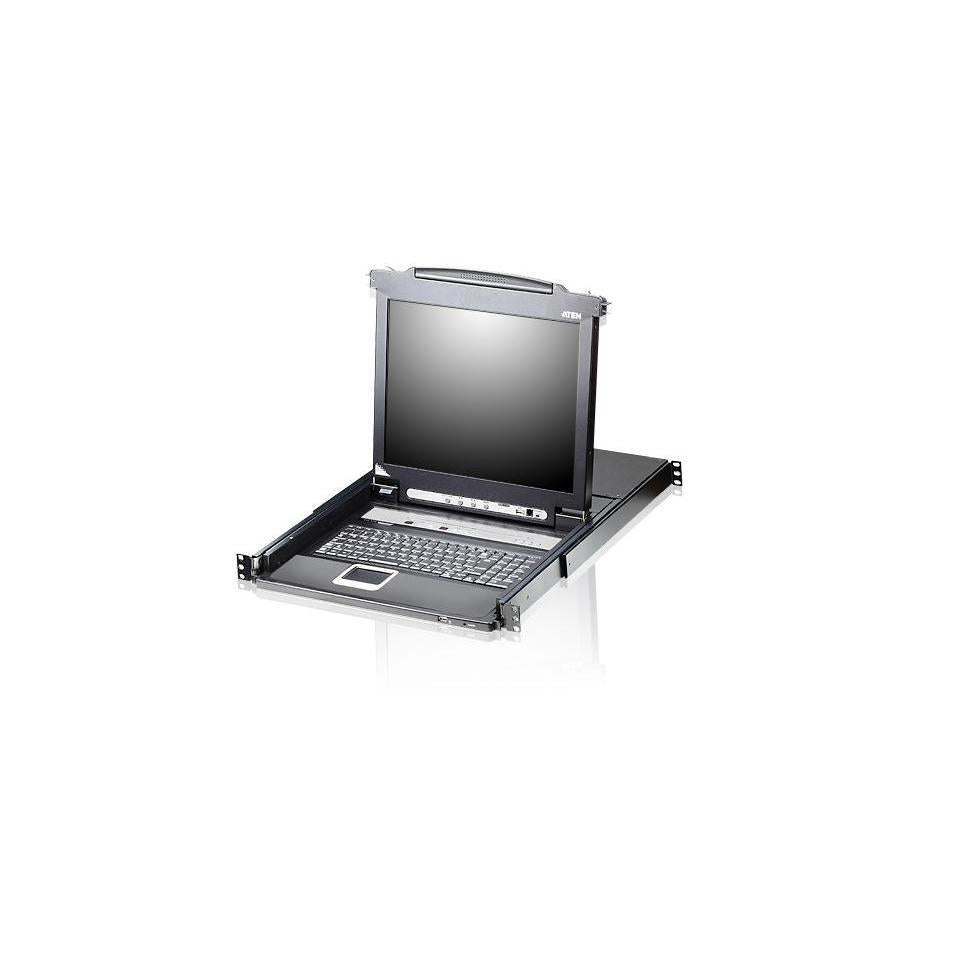 Aten Rackmount KVM Switch Single Rail 8 Port VGA PS/2-USB w/ 17" LCD Display ...