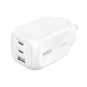 Belkin BoostCharge Pro 100W 3-Port GaN Wall Charger - White (WCH016AUWH) 2x U...