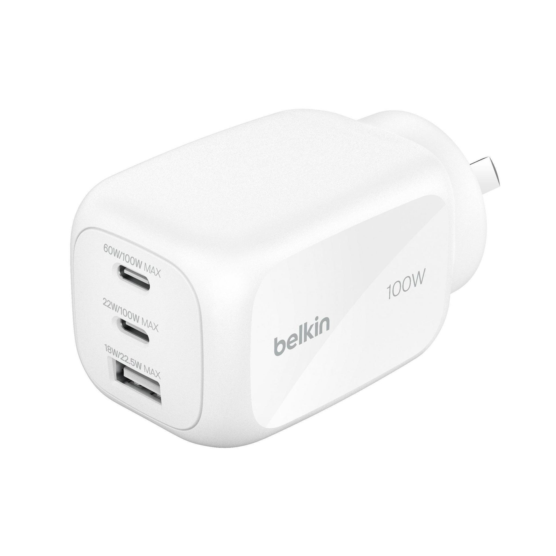 Belkin BoostCharge Pro 100W 3-Port GaN Wall Charger - White (WCH016AUWH) 2x U...