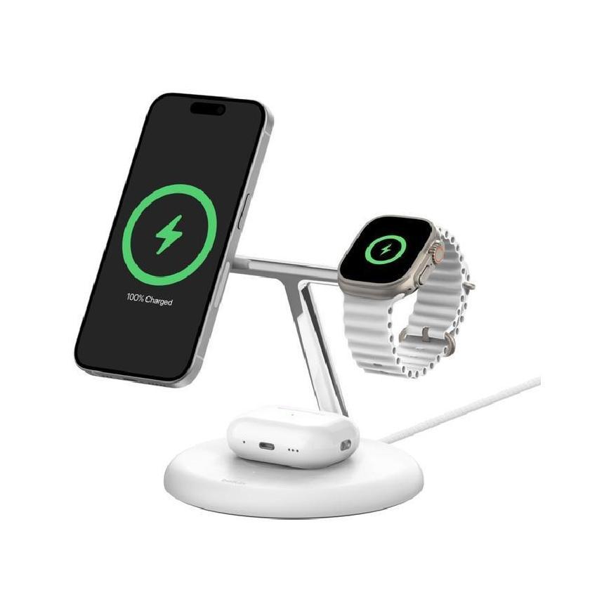 Belkin BoostCharge Pro 3-in-1 Magnetic Qi2 Wireless Charging Stand 15W White