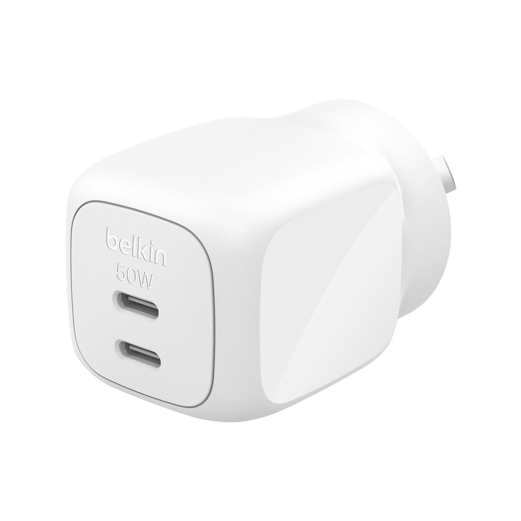 Belkin BoostCharge Pro 50W Dual USB-C GaN Wall Charger White