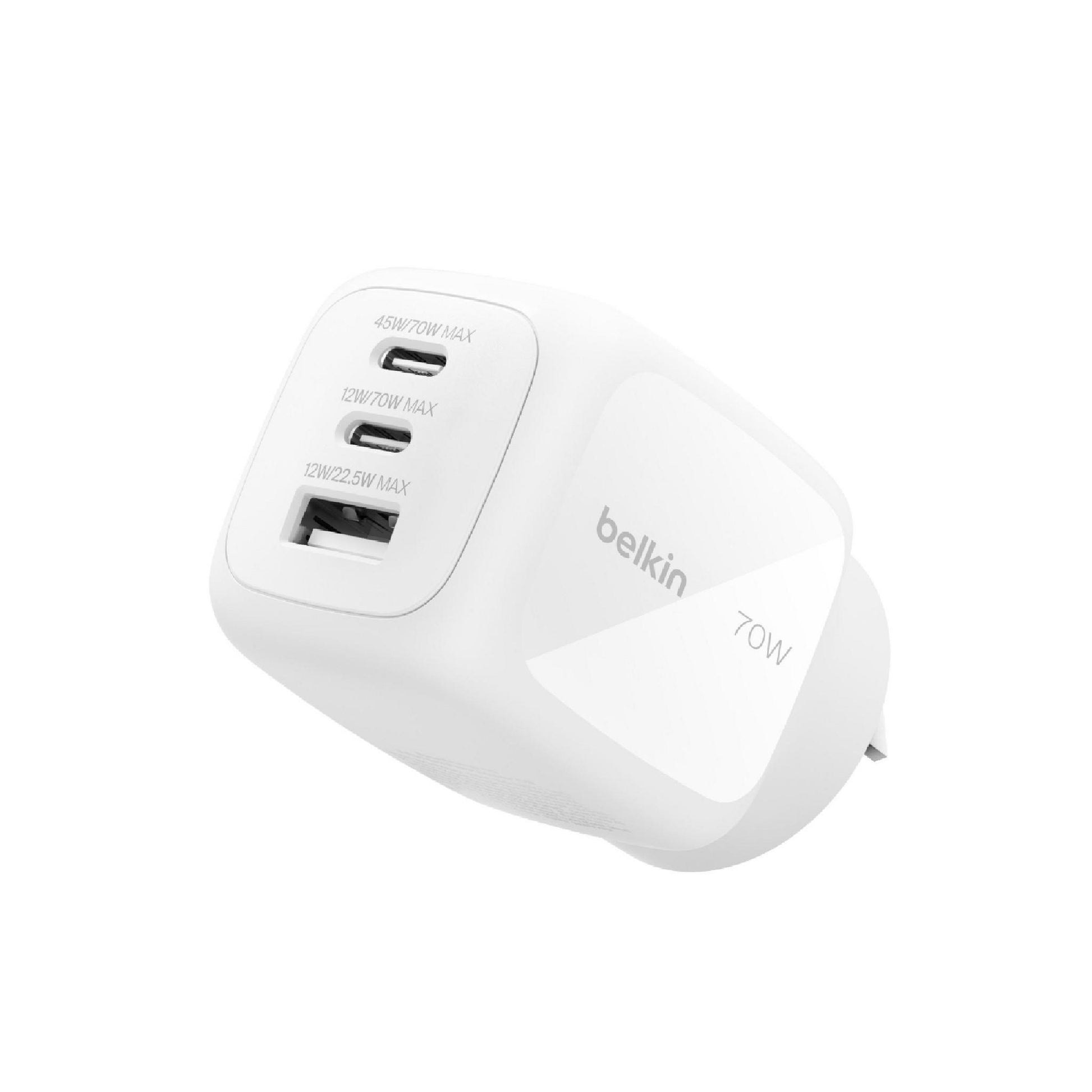 Belkin BoostCharge Pro 70W 3-Port GaN Wall Charger White
