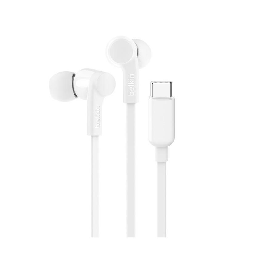 Belkin SoundForm USB-C Wired Earbuds With Adjustable Volume Limiter White 10mm Drivers IPX5