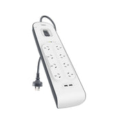 Belkin SurgePlus BSV804au2M 8-Outlet 2xUSB Charging Strip White