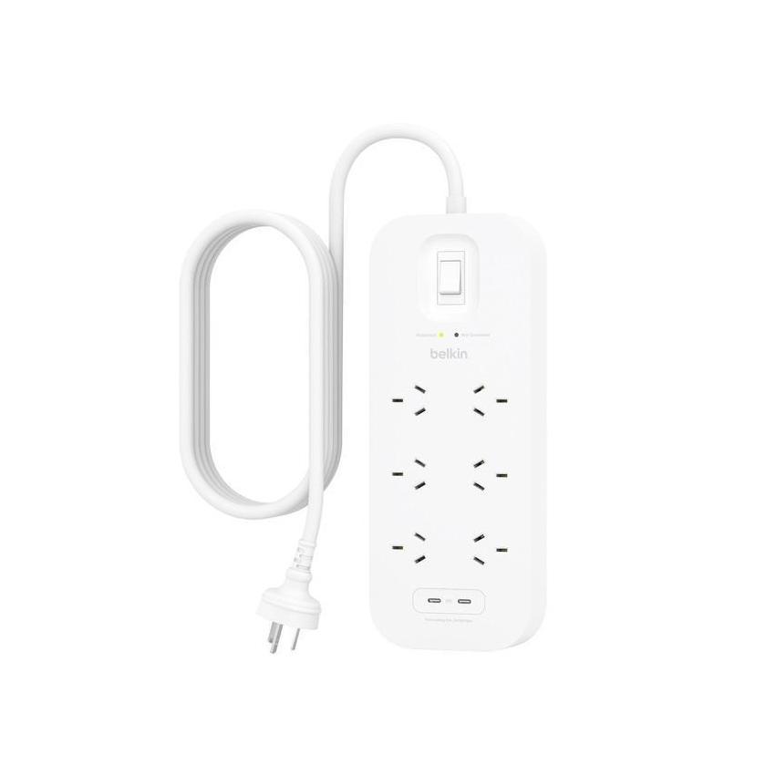 Belkin SurgePro 6-Outlet Surge Protector With Dual USB-C (30W) - White(SRB006...