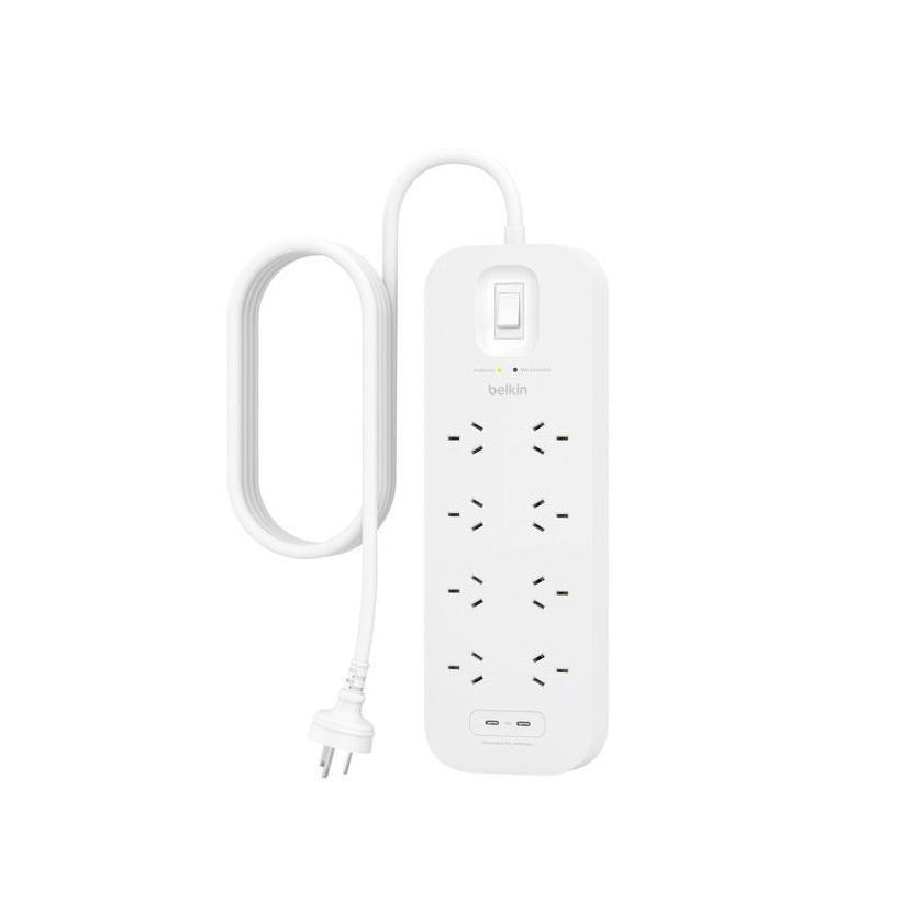 Belkin SurgePro 8-Outlet Surge Protector With Dual USB-C Ports - Heavy Duty 2M Power Cord 900 Joules
