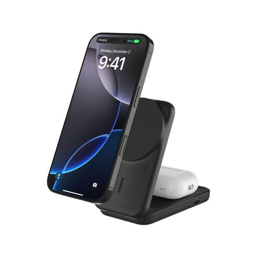 Belkin UltraCharge 2-in-1 Foldable Magnetic Wireless Charger With Qi2 45W USB-C Wall Charger Black