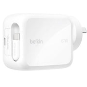 Belkin UltraCharge Retractable Dual 67W USB-C GaN Wall Charger White 1xUSB-C