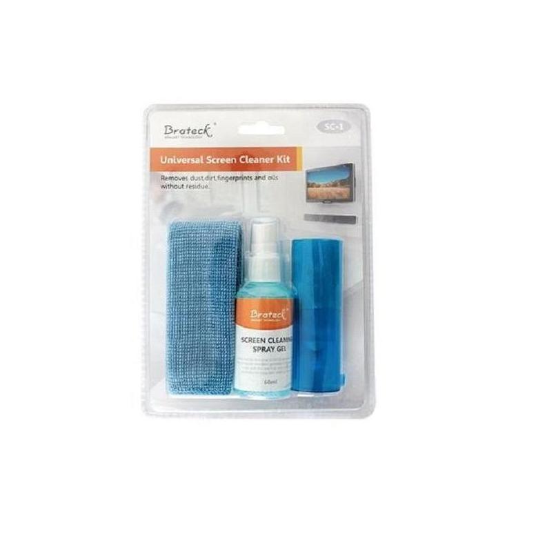 Brateck 3-In-1 Screen Cleaning Kit 60ml Bottle 200x200mm Cloth Soft Brush