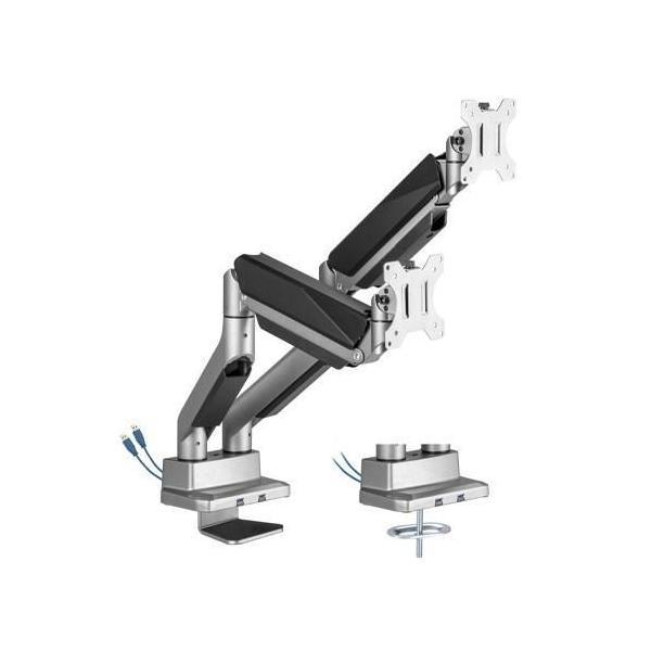 Brateck Dual Monitor Economy Heavy-Duty Gas Spring Arm 17-35" 15KG VESA USD 3.0 Ports