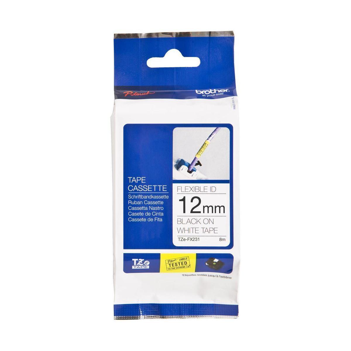 Brother 12mm Black on White Flexible TZE Tape