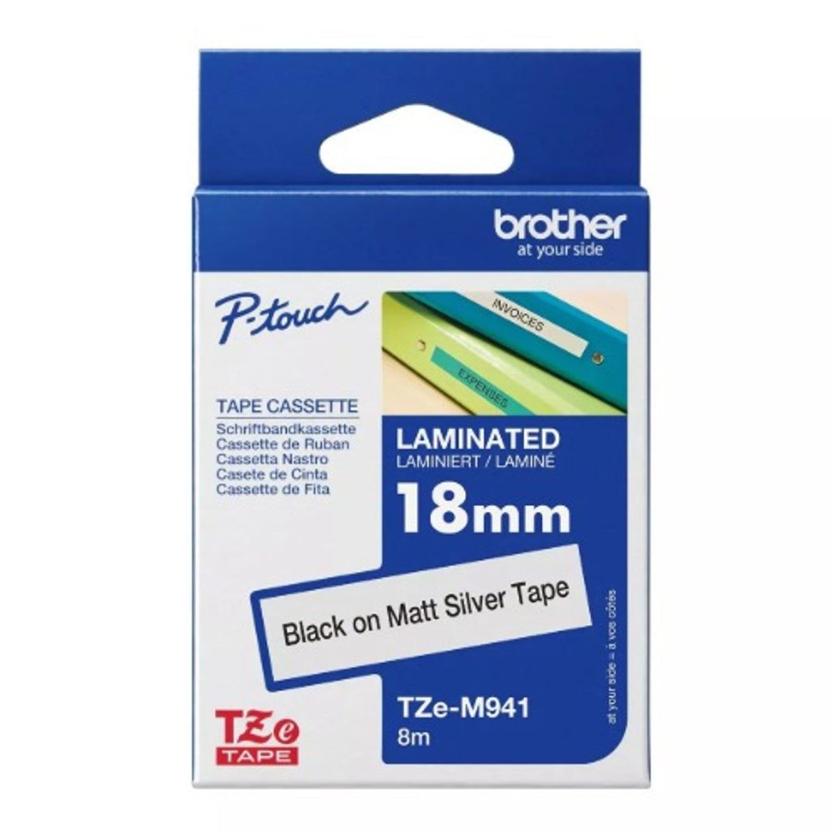 Brother 18mm Black on Silver Matt TZe Tape