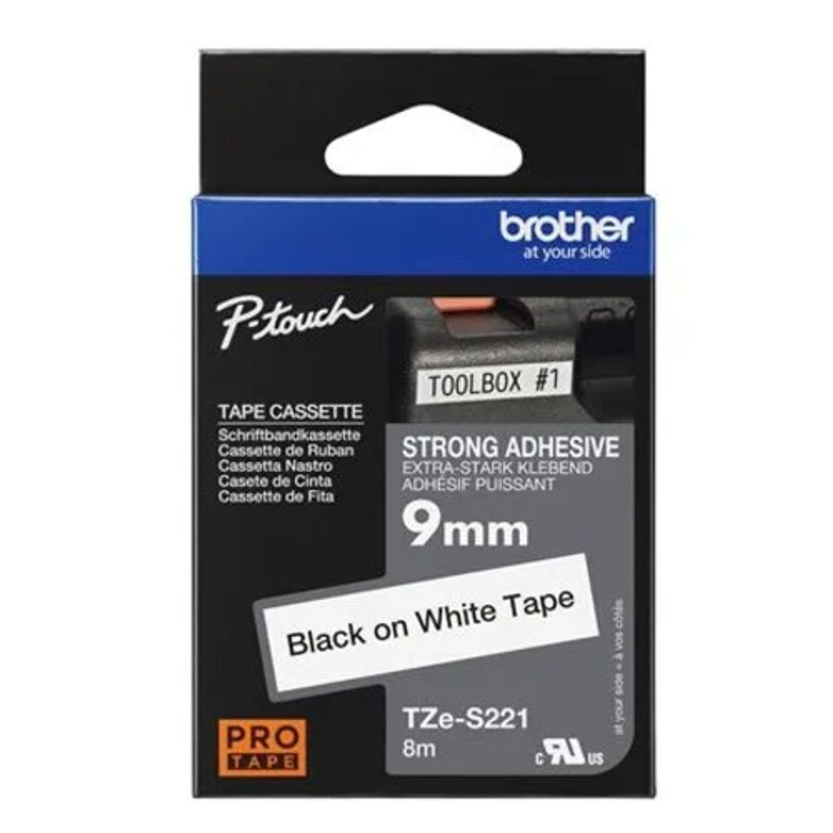 Brother 9mm Black on White Adhesive TZe Tape