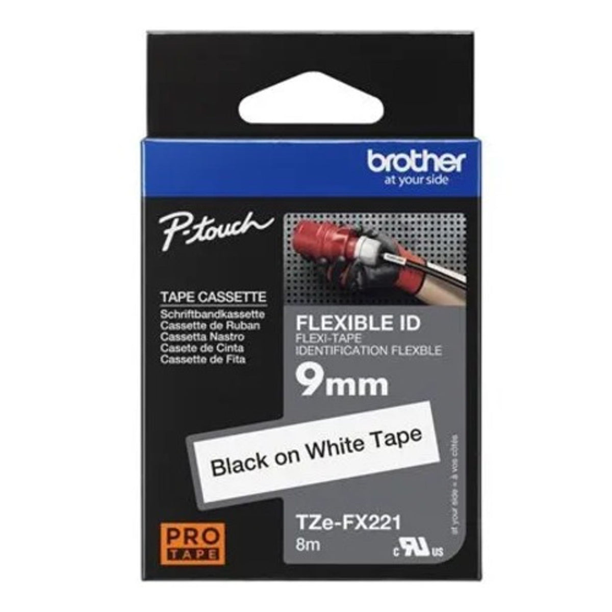 Brother TZe-FX221 9mm Black on White Flexible ID Tape