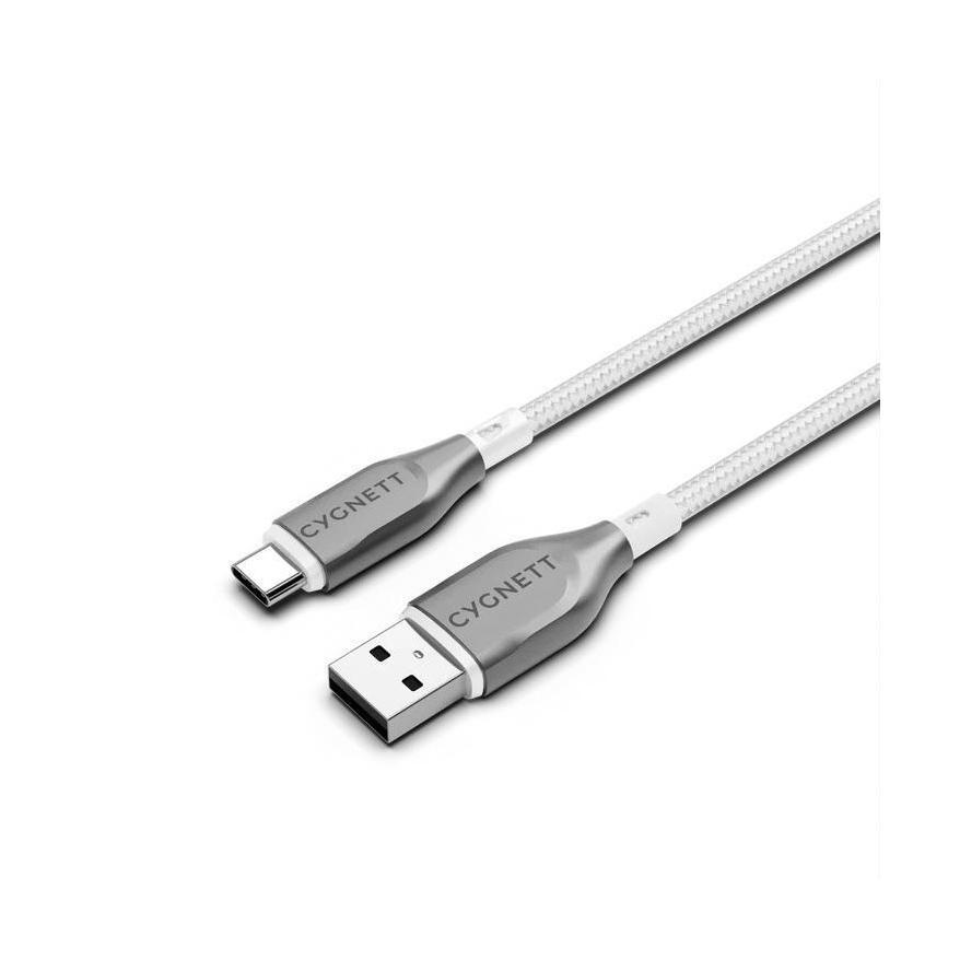 Cygnett Armoured Braided USB-C to USB-A Cable 1M White 3A 60W 480Mbps