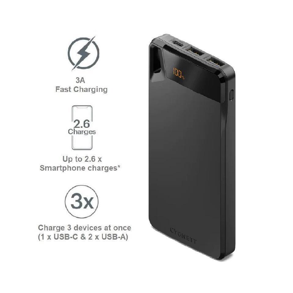 Cygnett ChargeUp Boost 4th Gen 10K mAh Power Bank-Black(CY4747PBCHE)Triple Po...