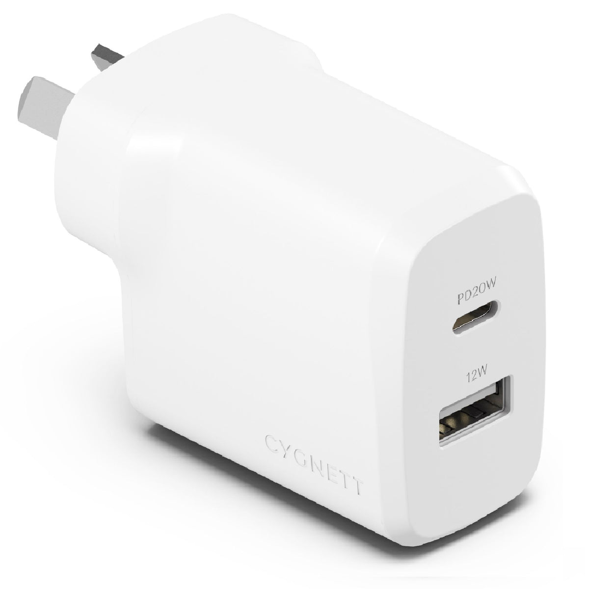 Cygnett PowerPlus 32W Dual Port 20W USB-C 12W USB-A PD Wall Charger White