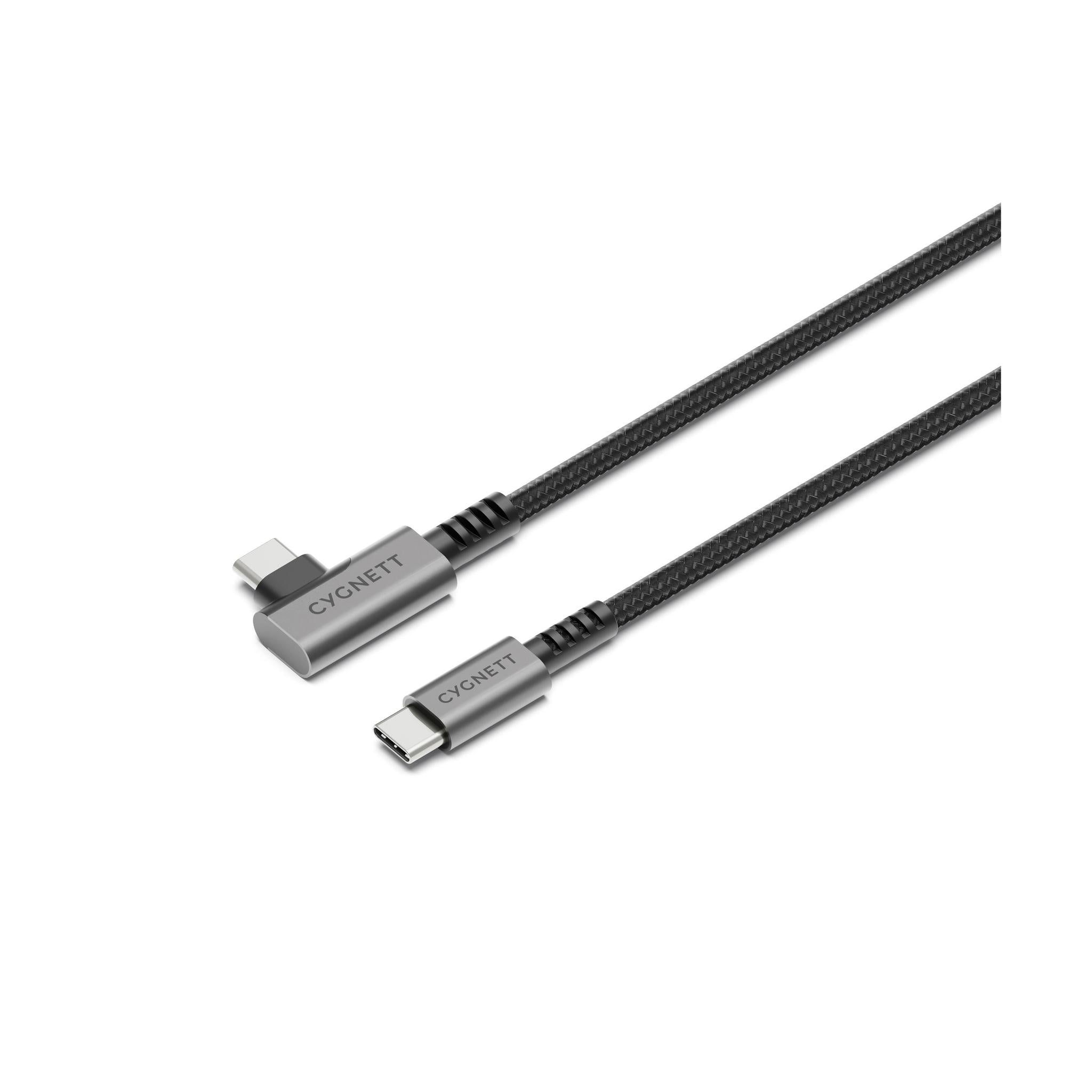 Cygnett Unite Right-Angle USB-C to USB-C Cable 1M Black 10Gbps Double Braided