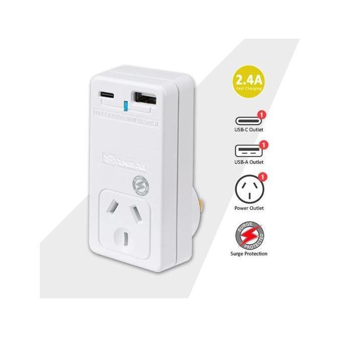 Generic USB-C-A 2xUSB Outlet Power Adapter 240V 10A Wall Charger